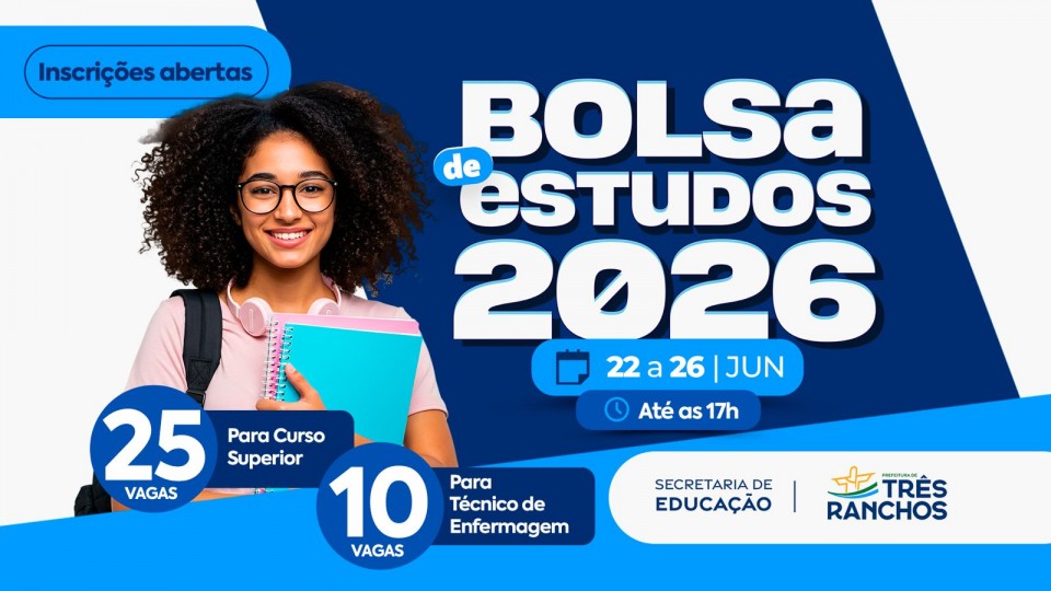 Prefeitura de Três Ranchos abre inscrições para Bolsa de Estudos 2026 (EDITAL)